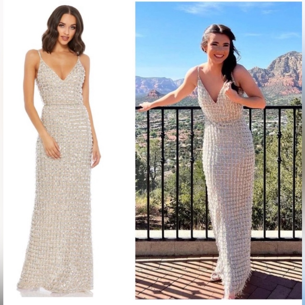 Geometric Embellished Crystal drop handmade v neck Gown